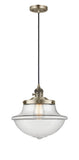 Cord Hung 11.75" Brushed Brass Mini Pendant - Clear Large Oxford Glass LED - w/Switch