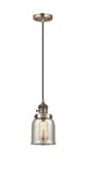 Cord Hung 5" Satin Gold Mini Pendant - Silver Plated Mercury Small Bell Glass LED - w/Switch