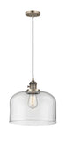 Cord Hung 12" Matte Black Mini Pendant - Clear X-Large Bell Glass LED - w/Switch