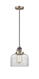 Cord Hung 8" Polished Chrome Mini Pendant - Clear Large Bell Glass LED - w/Switch