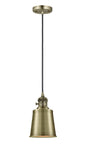 201CSW-AB-M9-AB Cord Hung 5" Antique Brass Mini Pendant - Antique Brass Addison Shade - LED Bulb - Dimmensions: 5 x 5 x 8<br>Minimum Height : 12.75<br>Maximum Height : 130.75 - Sloped Ceiling Compatible: Yes