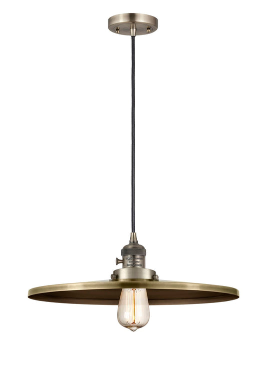 201CSW-AB-MFR-AB-16 Cord Hung 16" Antique Brass Mini Pendant - Antique Brass Appalachian Shade - LED Bulb - Dimmensions: 16 x 16 x 5.875<br>Minimum Height : 8.875<br>Maximum Height : 125.875 - Sloped Ceiling Compatible: Yes