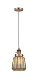 Cord Hung 7" Oil Rubbed Bronze Mini Pendant - Mercury Plated Chatham Glass LED - w/Switch