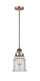 201CSW-AC-G184 Cord Hung 6" Antique Copper Mini Pendant - Seedy Canton Glass - LED Bulb - Dimmensions: 6 x 6 x 10<br>Minimum Height : 14.5<br>Maximum Height : 132.5 - Sloped Ceiling Compatible: Yes