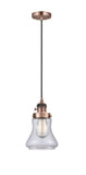 201CSW-AC-G192 Cord Hung 6.25" Antique Copper Mini Pendant - Clear Bellmont Glass - LED Bulb - Dimmensions: 6.25 x 6.25 x 10<br>Minimum Height : 13.5<br>Maximum Height : 131.5 - Sloped Ceiling Compatible: Yes