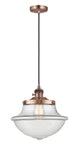 201CSW-AC-G542 Cord Hung 11.75" Antique Copper Mini Pendant - Clear Large Oxford Glass - LED Bulb - Dimmensions: 11.75 x 11.75 x 11.5<br>Minimum Height : 15.375<br>Maximum Height : 133.375 - Sloped Ceiling Compatible: Yes