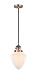 Cord Hung 7" Polished Nickel Mini Pendant - Matte White Cased Small Bullet Glass LED - w/Switch