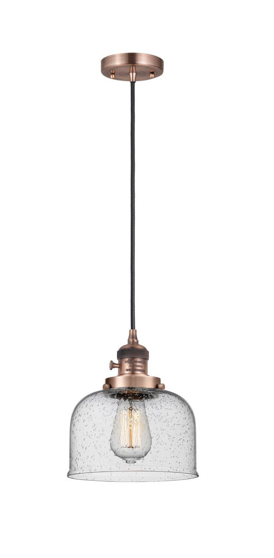 201CSW-AC-G74 Cord Hung 8" Antique Copper Mini Pendant - LED Bulb