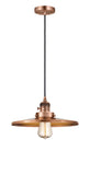 201CSW-AC-MFR-AC-12 Cord Hung 12" Antique Copper Mini Pendant - Antique Copper Appalachian Shade - LED Bulb - Dimmensions: 12 x 12 x 5.875<br>Minimum Height : 8.875<br>Maximum Height : 125.875 - Sloped Ceiling Compatible: Yes