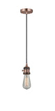201CSW-AC Cord Hung 2" Antique Copper Mini Pendant - Bare Bulb - LED Bulb - Dimmensions: 2 x 2 x 3.5<br>Minimum Height : 6<br>Maximum Height : 125 - Sloped Ceiling Compatible: Yes