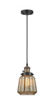 201CSW-BAB-G146 Cord Hung 7" Black Antique Brass Mini Pendant - Mercury Plated Chatham Glass - LED Bulb - Dimmensions: 7 x 7 x 11<br>Minimum Height : 15.25<br>Maximum Height : 133.25 - Sloped Ceiling Compatible: Yes