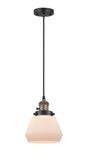 201CSW-BAB-G171 Cord Hung 7" Black Antique Brass Mini Pendant - Matte White Cased Fulton Glass - LED Bulb - Dimmensions: 7 x 7 x 10<br>Minimum Height : 12.5<br>Maximum Height : 130.5 - Sloped Ceiling Compatible: Yes