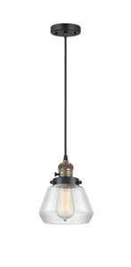 201CSW-BAB-G172 Cord Hung 7" Black Antique Brass Mini Pendant - Clear Fulton Glass - LED Bulb - Dimmensions: 7 x 7 x 10<br>Minimum Height : 12.5<br>Maximum Height : 130.5 - Sloped Ceiling Compatible: Yes