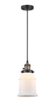 201CSW-BAB-G181 Cord Hung 6" Black Antique Brass Mini Pendant - Matte White Canton Glass - LED Bulb - Dimmensions: 6 x 6 x 10<br>Minimum Height : 14.5<br>Maximum Height : 132.5 - Sloped Ceiling Compatible: Yes