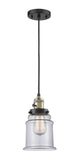 201CSW-BAB-G182 Cord Hung 6" Black Antique Brass Mini Pendant - Clear Canton Glass - LED Bulb - Dimmensions: 6 x 6 x 10<br>Minimum Height : 14.5<br>Maximum Height : 132.5 - Sloped Ceiling Compatible: Yes