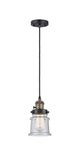 201CSW-BAB-G184S Cord Hung 6" Black Antique Brass Mini Pendant - Seedy Small Canton Glass - LED Bulb - Dimmensions: 6 x 6 x 10<br>Minimum Height : 12.75<br>Maximum Height : 130.75 - Sloped Ceiling Compatible: Yes