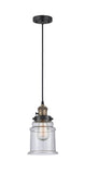 201CSW-BAB-G184 Cord Hung 6" Black Antique Brass Mini Pendant - Seedy Canton Glass - LED Bulb - Dimmensions: 6 x 6 x 10<br>Minimum Height : 14.5<br>Maximum Height : 132.5 - Sloped Ceiling Compatible: Yes
