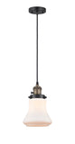 201CSW-BAB-G191 Cord Hung 6.25" Black Antique Brass Mini Pendant - Matte White Bellmont Glass - LED Bulb - Dimmensions: 6.25 x 6.25 x 10<br>Minimum Height : 13.5<br>Maximum Height : 131.5 - Sloped Ceiling Compatible: Yes