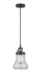 201CSW-BAB-G192 Cord Hung 6.25" Black Antique Brass Mini Pendant - Clear Bellmont Glass - LED Bulb - Dimmensions: 6.25 x 6.25 x 10<br>Minimum Height : 13.5<br>Maximum Height : 131.5 - Sloped Ceiling Compatible: Yes