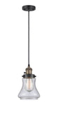 201CSW-BAB-G194 Cord Hung 6.25" Black Antique Brass Mini Pendant - Seedy Bellmont Glass - LED Bulb - Dimmensions: 6.25 x 6.25 x 10<br>Minimum Height : 13.5<br>Maximum Height : 131.5 - Sloped Ceiling Compatible: Yes