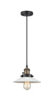 201CSW-BAB-G1 Cord Hung 8.5" Black Antique Brass Mini Pendant - White Halophane Glass - LED Bulb - Dimmensions: 8.5 x 8.5 x 8<br>Minimum Height : 9.25<br>Maximum Height : 127.25 - Sloped Ceiling Compatible: Yes