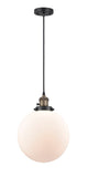 201CSW-BAB-G201-10 Cord Hung 10" Black Antique Brass Mini Pendant - Matte White Cased Beacon Glass - LED Bulb - Dimmensions: 10 x 10 x 13<br>Minimum Height : 17<br>Maximum Height : 135 - Sloped Ceiling Compatible: Yes