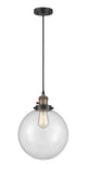 201CSW-BAB-G202-10 Cord Hung 10" Black Antique Brass Mini Pendant - Clear Beacon Glass - LED Bulb - Dimmensions: 10 x 10 x 13<br>Minimum Height : 17<br>Maximum Height : 135 - Sloped Ceiling Compatible: Yes