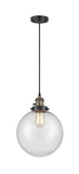 201CSW-BAB-G204-10 Cord Hung 10" Black Antique Brass Mini Pendant - Seedy Beacon Glass - LED Bulb - Dimmensions: 10 x 10 x 13<br>Minimum Height : 17<br>Maximum Height : 135 - Sloped Ceiling Compatible: Yes