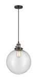 201CSW-BAB-G204-12 Cord Hung 12" Black Antique Brass Mini Pendant - Seedy Beacon Glass - LED Bulb - Dimmensions: 12 x 12 x 15<br>Minimum Height : 19<br>Maximum Height : 137 - Sloped Ceiling Compatible: Yes