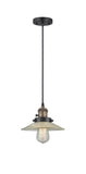 201CSW-BAB-G2 Cord Hung 8.5" Black Antique Brass Mini Pendant - Clear Halophane Glass - LED Bulb - Dimmensions: 8.5 x 8.5 x 8<br>Minimum Height : 9.25<br>Maximum Height : 127.25 - Sloped Ceiling Compatible: Yes