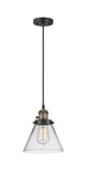 201CSW-BAB-G42 Cord Hung 8" Black Antique Brass Mini Pendant - Clear Large Cone Glass - LED Bulb - Dimmensions: 8 x 8 x 10<br>Minimum Height : 13.25<br>Maximum Height : 131.25 - Sloped Ceiling Compatible: Yes