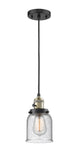 201CSW-BAB-G54 Cord Hung 5" Black Antique Brass Mini Pendant - Seedy Small Bell Glass - LED Bulb - Dimmensions: 5 x 5 x 10<br>Minimum Height : 13<br>Maximum Height : 131 - Sloped Ceiling Compatible: Yes