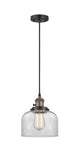 201CSW-BAB-G72 Cord Hung 8" Black Antique Brass Mini Pendant - Clear Large Bell Glass - LED Bulb - Dimmensions: 8 x 8 x 10<br>Minimum Height : 13<br>Maximum Height : 131 - Sloped Ceiling Compatible: Yes