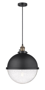 201CSW-BAB-HFS-124-BK 1-Light 12.875" Matte Black Pendant - Seedy Hampden Glass - LED Bulb - Dimmensions: 12.875 x 12.875 x 16.375<br>Minimum Height : 19.375<br>Maximum Height : 136.375 - Sloped Ceiling Compatible: Yes
