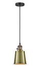 201CSW-BAB-M9-AB Cord Hung 5" Black Antique Brass Mini Pendant - Antique Brass Addison Shade - LED Bulb - Dimmensions: 5 x 5 x 8<br>Minimum Height : 12.75<br>Maximum Height : 130.75 - Sloped Ceiling Compatible: Yes