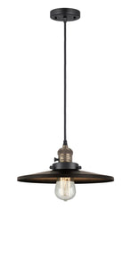 201CSW-BAB-MFR-BK-12 Cord Hung 12" Black Antique Brass Mini Pendant - Matte Black Appalachian Shade - LED Bulb - Dimmensions: 12 x 12 x 5.875<br>Minimum Height : 8.875<br>Maximum Height : 125.875 - Sloped Ceiling Compatible: Yes