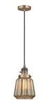 201CSW-BB-G146 Cord Hung 7" Brushed Brass Mini Pendant - Mercury Plated Chatham Glass - LED Bulb - Dimmensions: 7 x 7 x 11<br>Minimum Height : 15.25<br>Maximum Height : 133.25 - Sloped Ceiling Compatible: Yes