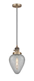 201CSW-BB-G165 Cord Hung 6.5" Brushed Brass Mini Pendant - Clear Crackle Geneseo Glass - LED Bulb - Dimmensions: 6.5 x 6.5 x 12<br>Minimum Height : 16<br>Maximum Height : 134 - Sloped Ceiling Compatible: Yes
