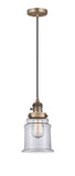 201CSW-BB-G182 Cord Hung 6" Brushed Brass Mini Pendant - Clear Canton Glass - LED Bulb - Dimmensions: 6 x 6 x 10<br>Minimum Height : 14.5<br>Maximum Height : 132.5 - Sloped Ceiling Compatible: Yes