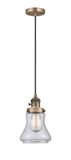 201CSW-BB-G192 Cord Hung 6.25" Brushed Brass Mini Pendant - Clear Bellmont Glass - LED Bulb - Dimmensions: 6.25 x 6.25 x 10<br>Minimum Height : 13.5<br>Maximum Height : 131.5 - Sloped Ceiling Compatible: Yes