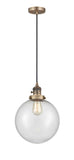 201CSW-BB-G204-10 Cord Hung 10" Brushed Brass Mini Pendant - Seedy Beacon Glass - LED Bulb - Dimmensions: 10 x 10 x 13<br>Minimum Height : 17<br>Maximum Height : 135 - Sloped Ceiling Compatible: Yes