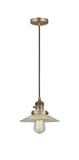 201CSW-BB-G2 Cord Hung 8.5" Brushed Brass Mini Pendant - Clear Halophane Glass - LED Bulb - Dimmensions: 8.5 x 8.5 x 8<br>Minimum Height : 9.25<br>Maximum Height : 127.25 - Sloped Ceiling Compatible: Yes