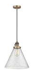 Cord Hung 12" Polished Chrome Mini Pendant - Seedy Cone 12" Glass LED - w/Switch