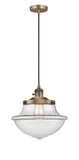 201CSW-BB-G542 Cord Hung 11.75" Brushed Brass Mini Pendant - Clear Large Oxford Glass - LED Bulb - Dimmensions: 11.75 x 11.75 x 11.5<br>Minimum Height : 15.375<br>Maximum Height : 133.375 - Sloped Ceiling Compatible: Yes