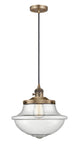 201CSW-BB-G544 Cord Hung 11.75" Brushed Brass Mini Pendant - Seedy Large Oxford Glass - LED Bulb - Dimmensions: 11.75 x 11.75 x 11.5<br>Minimum Height : 15.375<br>Maximum Height : 133.375 - Sloped Ceiling Compatible: Yes