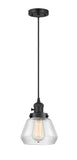 201CSW-BK-G172 Cord Hung 7" Matte Black Mini Pendant - Clear Fulton Glass - LED Bulb - Dimmensions: 7 x 7 x 10<br>Minimum Height : 12.5<br>Maximum Height : 130.5 - Sloped Ceiling Compatible: Yes