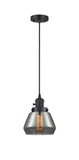 201CSW-BK-G173 Cord Hung 7" Matte Black Mini Pendant - Plated Smoke Fulton Glass - LED Bulb - Dimmensions: 7 x 7 x 10<br>Minimum Height : 12.5<br>Maximum Height : 130.5 - Sloped Ceiling Compatible: Yes
