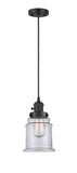 201CSW-BK-G182 Cord Hung 6" Matte Black Mini Pendant - Clear Canton Glass - LED Bulb - Dimmensions: 6 x 6 x 10<br>Minimum Height : 14.5<br>Maximum Height : 132.5 - Sloped Ceiling Compatible: Yes