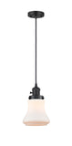 201CSW-BK-G191 Cord Hung 6.25" Matte Black Mini Pendant - Matte White Bellmont Glass - LED Bulb - Dimmensions: 6.25 x 6.25 x 10<br>Minimum Height : 13.5<br>Maximum Height : 131.5 - Sloped Ceiling Compatible: Yes