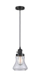 201CSW-BK-G192 Cord Hung 6.25" Matte Black Mini Pendant - Clear Bellmont Glass - LED Bulb - Dimmensions: 6.25 x 6.25 x 10<br>Minimum Height : 13.5<br>Maximum Height : 131.5 - Sloped Ceiling Compatible: Yes